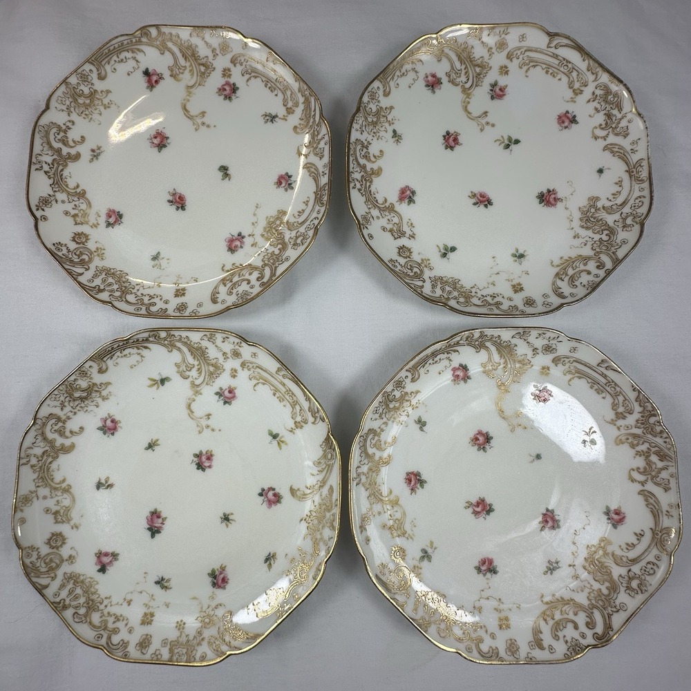 4 Antique Haviland Limoges Rose & Gold Bread Plates 6.25" Grandmillenial Shabby - Picture 2 of 16